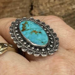 Navajo Royston Turquoise 925 Sterling Silver Statement Ring Signed-Sz 6.25