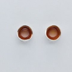Cognac / Brown BALTIC AMBER Circle Post Earrings 925 STERLING SILVER #1023e