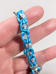 Silver Tone Blue Cord Medallion Bead Woven Style Toggle Bracelet 7.5 inches