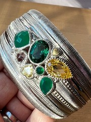 JUDITH RIPKA WIDE CUFF BRACELET STERLING &18K GREEN QUARTZ CANARY CZ CHALCEDONY