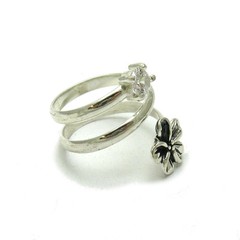 Sterling Silver Ring Solid 925 Flower With 5mm Cubic Zirconia Handmade