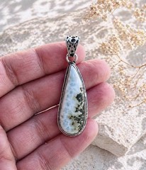 Natural Caribbean Larimar Silver 2” Necklace Pendant