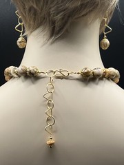 GOLD WIRE WRAPPED PICTURE JASPER HEART PENDANT NECKLACE EARRING SET