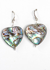 Abalone Earrings Paua Shell 20mm Heart 925 Sterling Silver Iridescent 1.25″