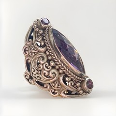 Sarda Sterling Silver 925 Artisan Of Bali Triplet Amethyst Marquise Ring, Size 7