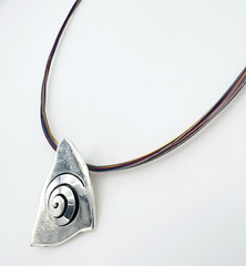 Artisan Sterling Silver Modernist Spiral Pendant Multicolor Wire Necklace 18 in