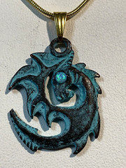 NEW PRICE *MYKONOS ANCIENT CELTIC DRAGON BLUE FIRE OPAL PENDANT NECKLACE .g