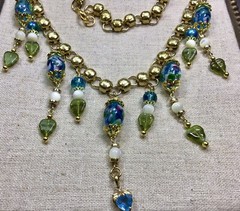 Vintage Inspired Necklace-up-cycled Vintage Glass Beads, 20” Chain, Blue, Green