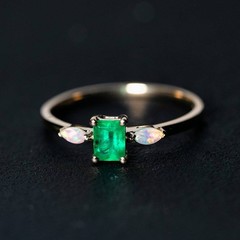 Starry Night Mexican Fire Opal Diamond Engagement Ring 18K Yellow Gold