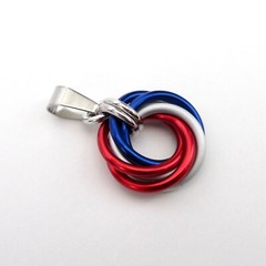 Red, white and blue love knot chainmail pendant, USA patriotic handmade jewelry