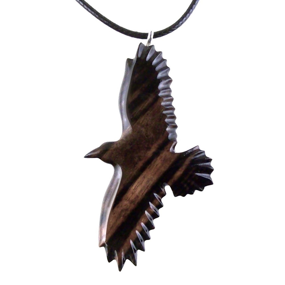 Crow Necklace, Hand Carved Wooden Raven Pendant, Bird Wood Jewelry for Men Women