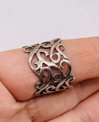 Vintage Sterling Silver 925 Ring Wide Filigree Scroll Boho Band Mexico Size 8.5