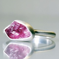 Designer Handmade Raw Pink Tourmaline Sterling Silver Ring Size 9