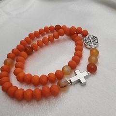 Orange St. Benedict Rosary Bracelet – Stretch & Wrap 18 or 19cm (7 or 8 inches)