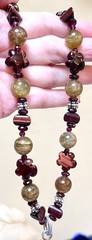 LOVELY Artisan Sterling Silver Garnet, Carved Agate, Cat’s Eye Quartz Necklace