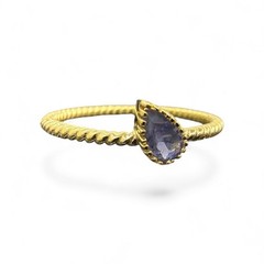 Blue Iolite Ring Gold Plated 925 Sterling Silver US Size 9 Stackable