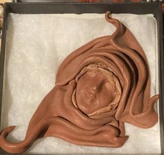 Handmade Brown Leather Sculpture Woman Female Head Face Pin Brooch Artistic Boho