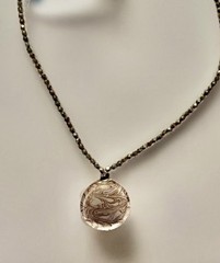 Artisan Black Faceted Bead Necklace w Swirled Glass Disc Pendant 18”