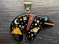 🌌 Sterling Silver Artisan Inlay Bear Pendant – A Tiny Universe in Stone 🌌