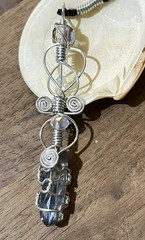 Grey Blue Aura Quartz Crystal Wand Pendant, Artistic Crystal Pendant