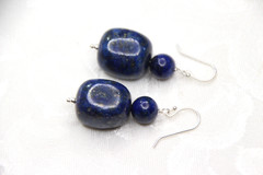 Lapis Lazuli 14 x 16mm Cube & Ball Gemstone .925 Sterling Silver Earrings 1 1/2″