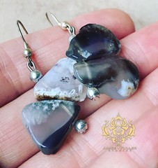 BLACK GREY SHADES AGATE GEMSTONE STATEMENT Earrings Slab Beaded Jewelry US Sellr
