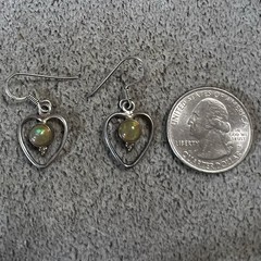 Artisan Made Ethiopian Opal Heart Shape Sterling Silver Dangle Drop Earrings