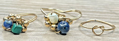 3 Beautiful 10K Gold Filled GF Wire Artisan Ring Lot Lapis Keshi Pearl Malachite