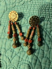 Unakite Jasper Necklace Earrings Set Natural Stone Beaded Sun Tribal Handmade