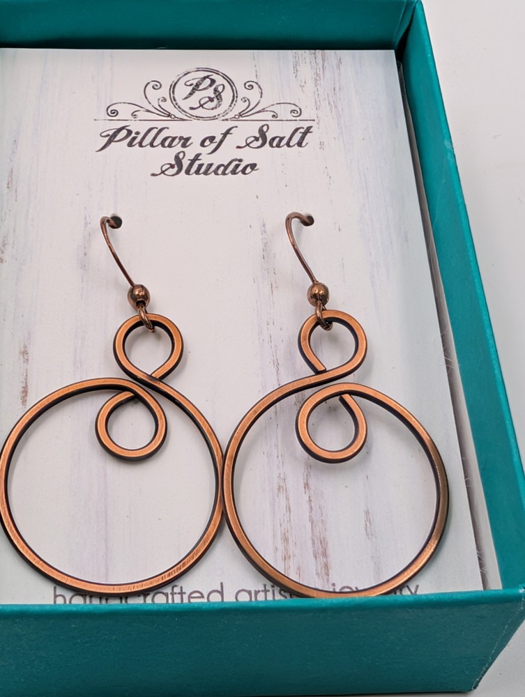 New PILLAR OF SALT STUDIO Copper Hoop Wire Wrapped Small Infinity Earrings