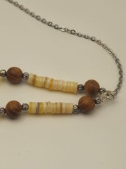 Handmade Amber Beaded Necklace with Shell, Sandalwood and Yellow Turquoise