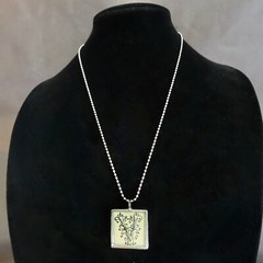 Vtg Y2K Handmade Soldered Glass Charm Necklace Letter V Music Notes Shabby Chic