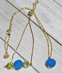 NJS14 Blue Opal Citrus Necklace Pendant 12mm Cushion Adjustable Bracelet Set