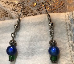 Cool Colors! Handmade 1 1/2-Inch Blue Green Silver Bead Earrings Discreet Small