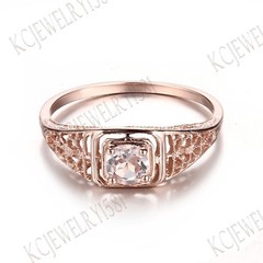 10K Rose Gold Vintage Wedding Prong Setting Round 4.5mm Flawless Morganite Ring
