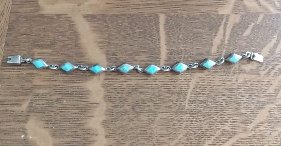 Vintage Sterling Turquoise Bracelet 7 inches Signed TO-SO Mexico 20 GRAMS