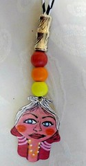 Handmade Necklace With Hand Painted Wood Chamsa Natural Artistic Eco Beauty Gift