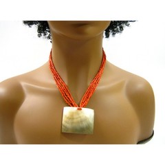 Glass Beaded Boho style Casual Necklace with Genuine Shell Pendant 16-18 inch
