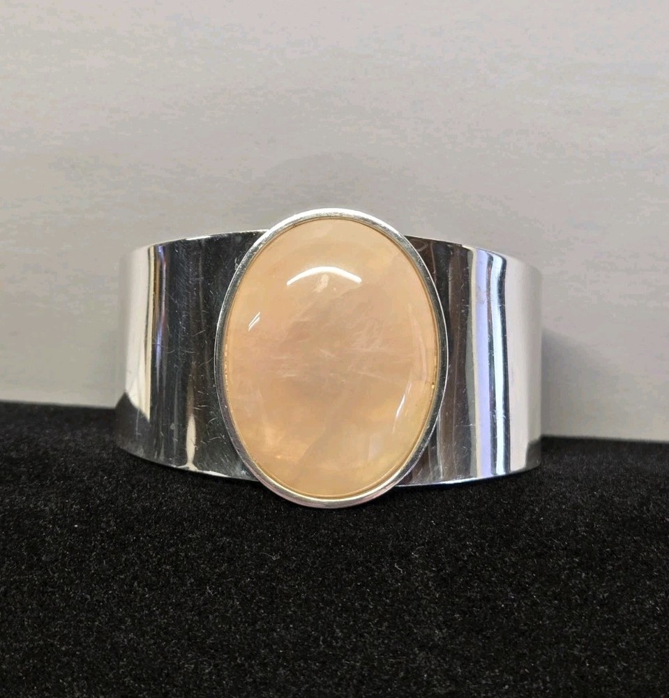 Vintage DTR Jay King Sterling Silver Rose Quartz Cuff Bracelet 55.4 Grams