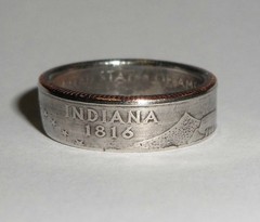 «Sealed» INDIANA US STATE QUARTER handmade coin ring or pendant size 4-14