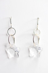 Crystal Stars Clear Faceted 925 Sterling Silver Earrings 1 1/4″ Star Charms