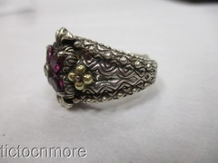 DESIGNER BARBARA BIXBY JEZZABEL FLOWER RHODOLITE RING 18K GOLD / STERLING sz7