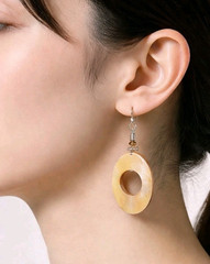 Earrings Natural Mother of Pearl Drop Dyed Beige Artisan Beachy Boho Handcrafted