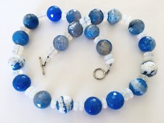 NWOT ~ STERLING SILVER ~ Blue Lace Agate ~ 20 MM Bead ~ 24” Toggle Necklace