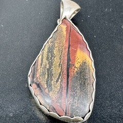 925 Silver Red Black Tan Jasper Pendant Artisan Made HB 2”