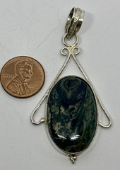 Natural Jasper Stone Handmade Silver Tone Ornate Design 2.5″ Pendant