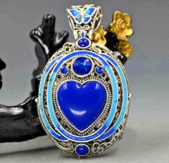 Handmade Oval HEART Blue ZIRCON Blue Gemstone Tibetan Silver Cloisonne NECKLACE