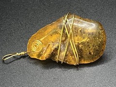 Genuine Natural Amber 11g Freeform Wire Wrapped Pendant Honey Cognac