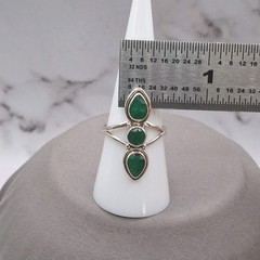 Triple Stone Emerald Ring Size 8.25 Sterling Silver Southwestern Style