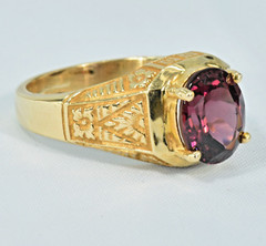 Natural Garnet 14k Solid Gold Oval Ring Engraved
